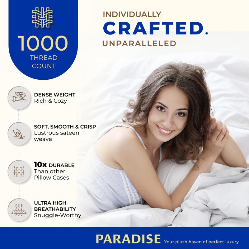 THREAD SPREAD 100% Egyptian Cotton Pillow Cases - 1000 Thread Count Pillow Cases Queen/Standard Size Set of 2, Soft, Breathable Extra Long Staple Sateen Weave Cotton Pillow Cover for Bed - Deep Blue - Image 2